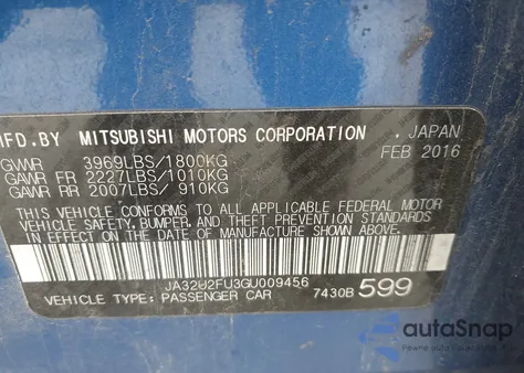 2016 Mitsubishi Lancer Es z USA, uszkodzony, nr VIN JA32U2FU3GU009456